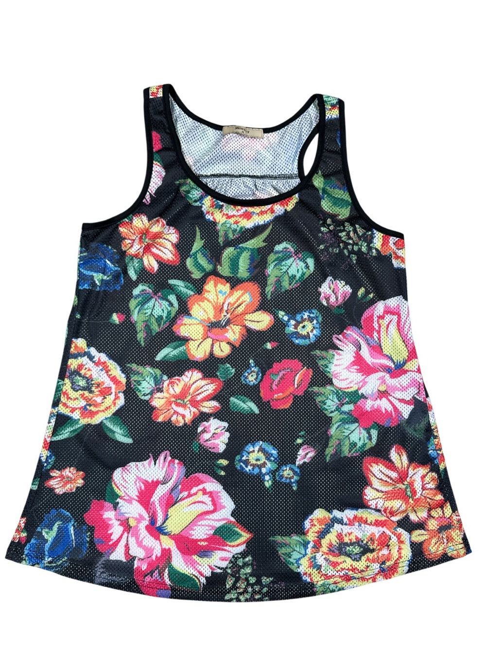 Miusey Floral Print Mesh Racerback Tank Top Breathable Sports Jersey Style